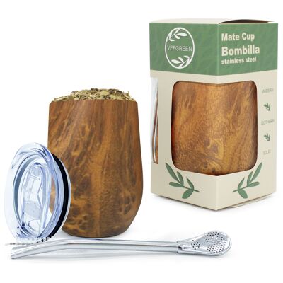 Maté calabash and Bombillas, Stainless steel Mate cup