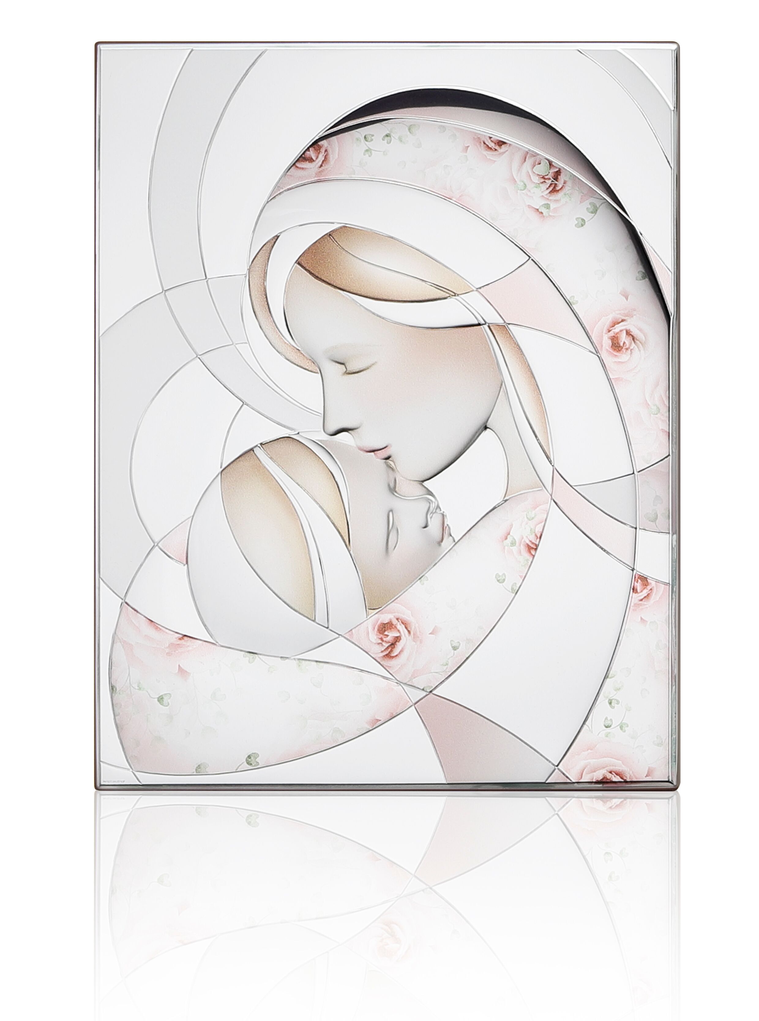 Quadro Icona da Parete e da Appoggio 27x34 cm Argentato Linea "Madonna con Bambino Colorata"