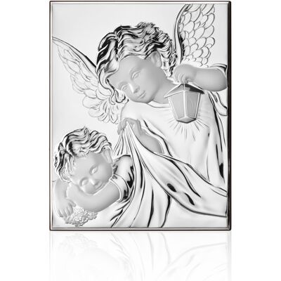 Wand- und Stand-Icon-Bild 27x34 cm silber Linie „Schutzengel“.