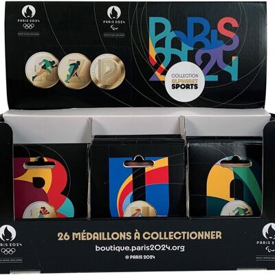 Expositor de 26 medallas del alfabeto para los Juegos Olímpicos de 2024