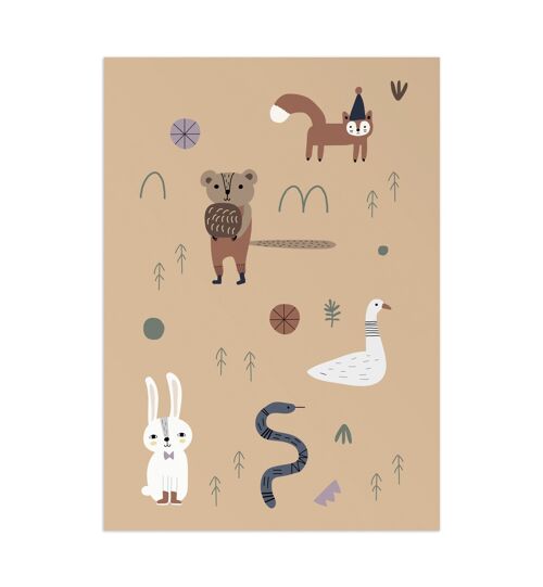Forest Bunch - Tan Animal Kids Poster, Eco Paper & Packaging