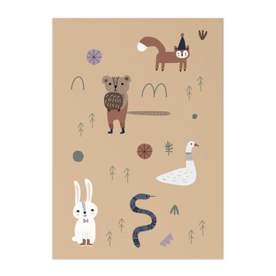 Forest Bunch - Tan Animal Kids Póster, papel ecológico y embalaje
