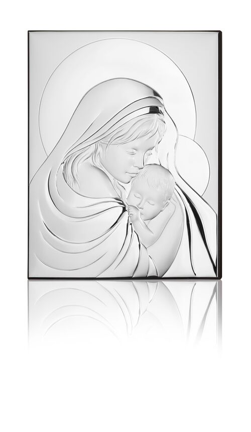 Quadro Icona da Parete e da Appoggio 16,5x21 cm Argentato Linea "Madonna con Bambino"