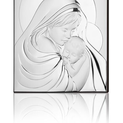 Quadro Icona da Parete e da Appoggio 16,5x21 cm Argentato Linea "Madonna con Bambino"
