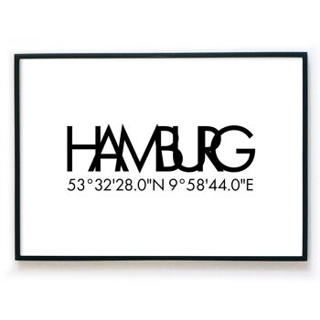 Affiche coordonnées de Hambourg - format paysage 2