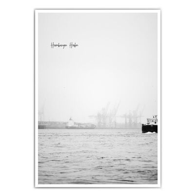 Fog at the harbor - Hamburg Poster