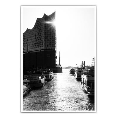 Elbphilharmonie by the water - black and white picture