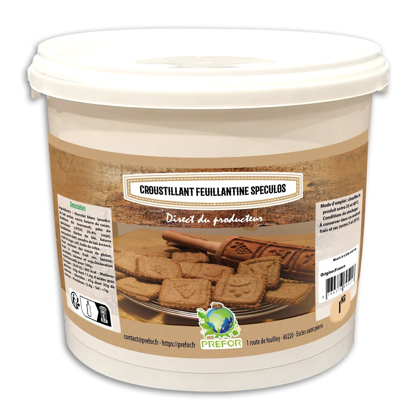 Achat Croustillant feuillantine spéculoos seau 1kg en gros
