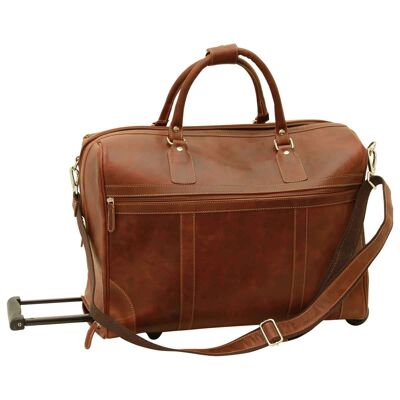 Travel bag in greased calfskin. Chestnut