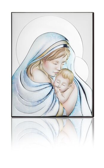 Tableau icône mural et à poser 22x27,5 cm argent ligne "Vierge à l'Enfant" 1