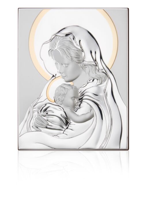 Quadro Icona da Parete e da Appoggio 22x27,5 cm Argentato Linea "Madonna con Bambino Oro"