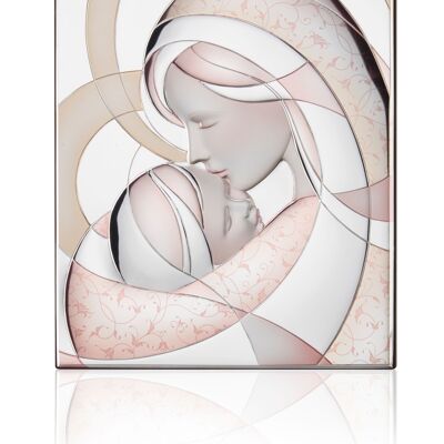 Quadro Icona da Parete e da Appoggio 22x27,5 cm Argentato Linea "Madonna con Bambino Colorata"