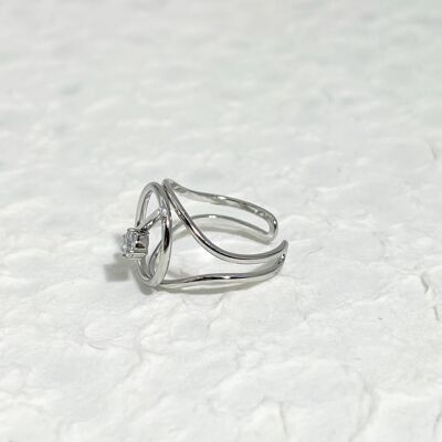 Silver barred circle ring with rhinestones