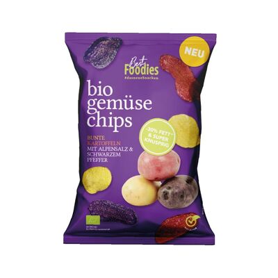 chips de légumes bio - pommes de terre colorées au sel des Alpes et poivre noir - NOUVEAU VENANT 2024