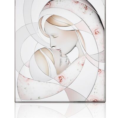 Wall and freestanding icon picture 22x27.5 cm silver "Madonna with colored child" line