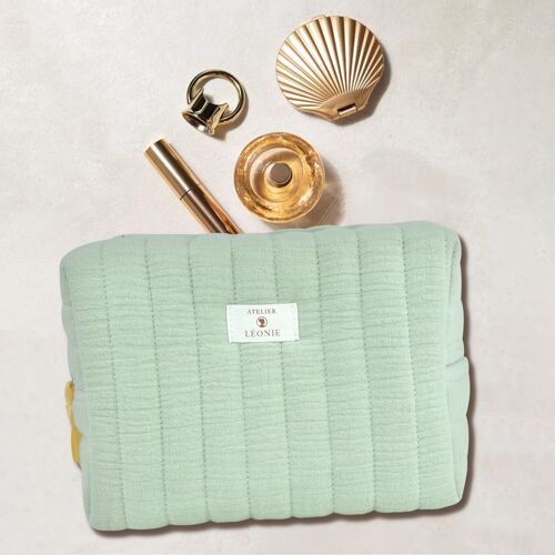 Trousse de toilette Femme (21x15x10)- Gaze de coton - Vert