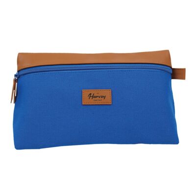 Men's toiletry bag (25x14x11) - Harvey Collection - Imitation leather and cotton (blue and brown)