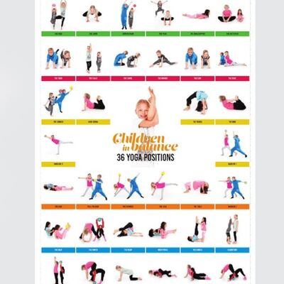 Chiball-Kinder im Gleichgewichts-Yoga-Pose-Positions-Plakat