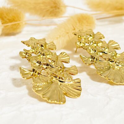 Gold multi ginkgo dangling earrings