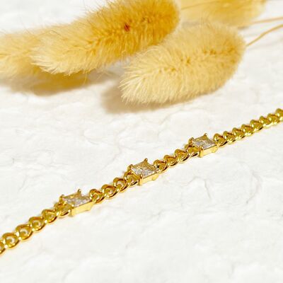 Golden chain bracelet with triple rectangle rhinestones