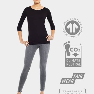 Yoga Studio Camiseta elástica de manga 3/4 de algodón orgánico para mujer