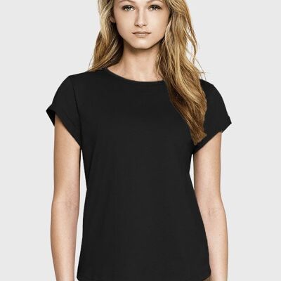 Yoga Studio Damen-T-Shirt aus Bio-Baumwolle mit gerollten Ärmeln