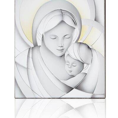 Cuadro icono de pared y de pie 16,5x21 cm plateado línea "Madonna con Niño de colores"