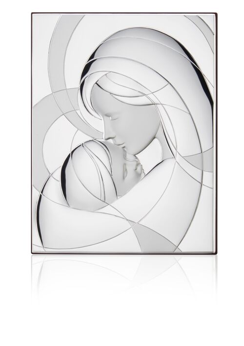 Quadro Icona da Parete e da Appoggio 16,5x21 cm Argentato Linea "Madonna con Bambino"