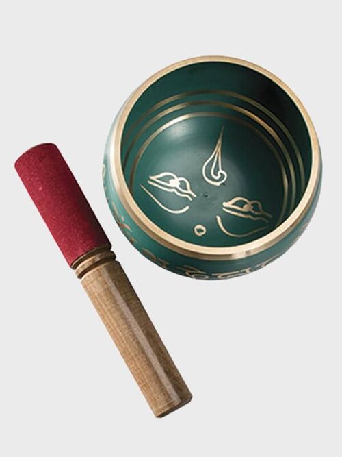 Namaste Buddha Eye Design Singing Bowl with Stick Striker Green