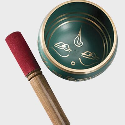 Namaste Buddha Eye Design Singing Bowl with Stick Striker Green