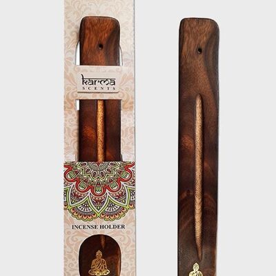Namaste Karma Scents Porte-cendres en bois de manguier avec incrustation en laiton Bouddha
