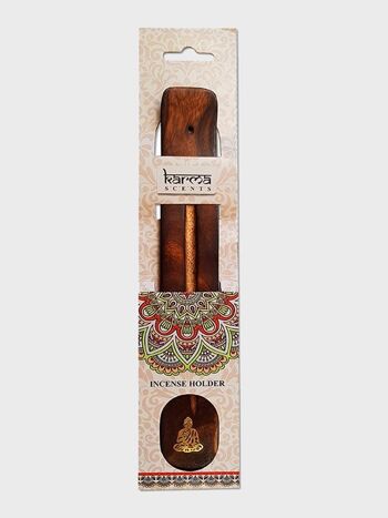 Namaste Karma Scents Porte-cendres en bois de manguier avec incrustation en laiton Bouddha 2