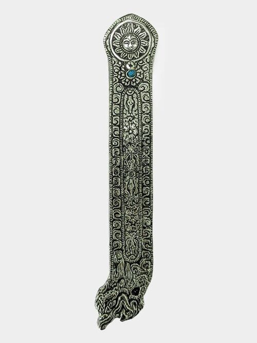 Namaste Metal Embossed Incense Holder With Stone - Sun