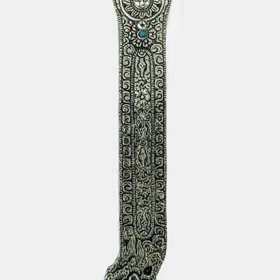 Namaste Räucherstäbchenhalter aus geprägtem Metall mit Stein – Sonne