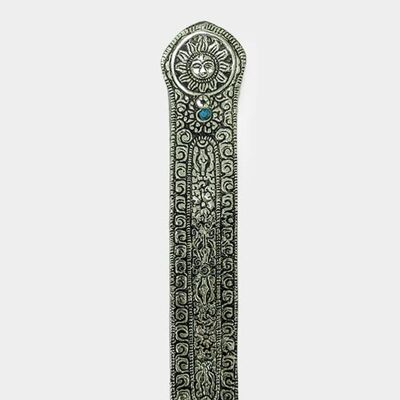 Namaste Räucherstäbchenhalter aus geprägtem Metall mit Stein – Sonne