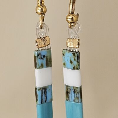 Boucles d'oreilles Unitila Bronze, Turquoise, Blanc et Turquoise Picasso