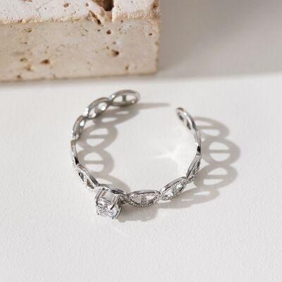 Silver link ring with rhinestones