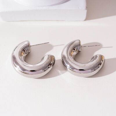 Large open hoop silver earrings
