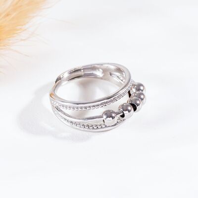 Silver multi line five ball ring