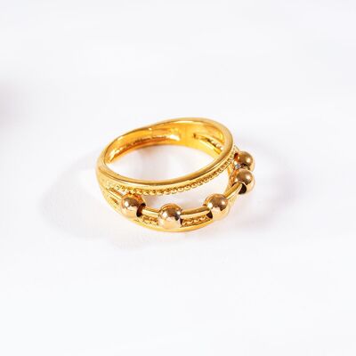 Gold multi-line five-ball ring