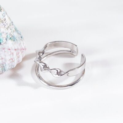 Simple and wavy double lines silver ring