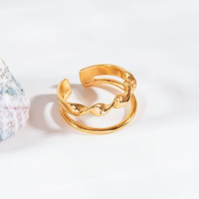 Simple and wavy double lines gold ring
