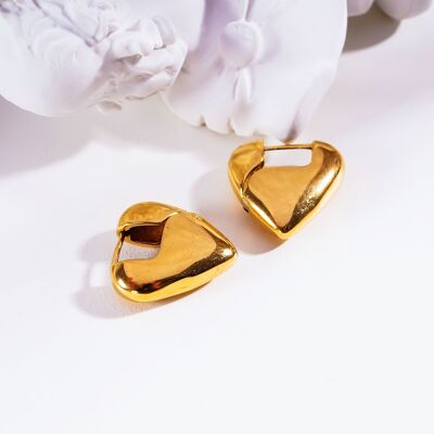 Gold chunky heart hoop earrings