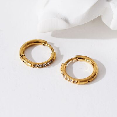 Gold mini hoop earrings with rhinestones
