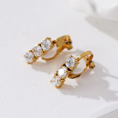Gold triple stass clip-on earrings