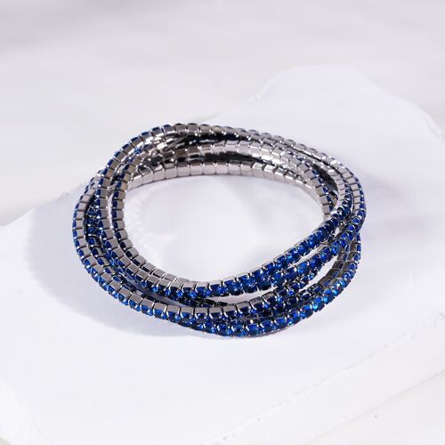 Lot de 5 bracelets élastiques argentées avec strass bleus