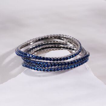 Lot de 5 bracelets élastiques argentées avec strass bleus 2