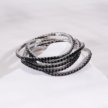 Lot de 5 bracelets élastiques argentées avec strass noirs 1