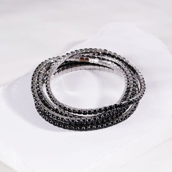 Lot de 5 bracelets élastiques argentées avec strass noirs 2