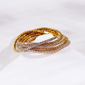 Lot de 5 bracelets élastiques dorées avec strass blancs 1